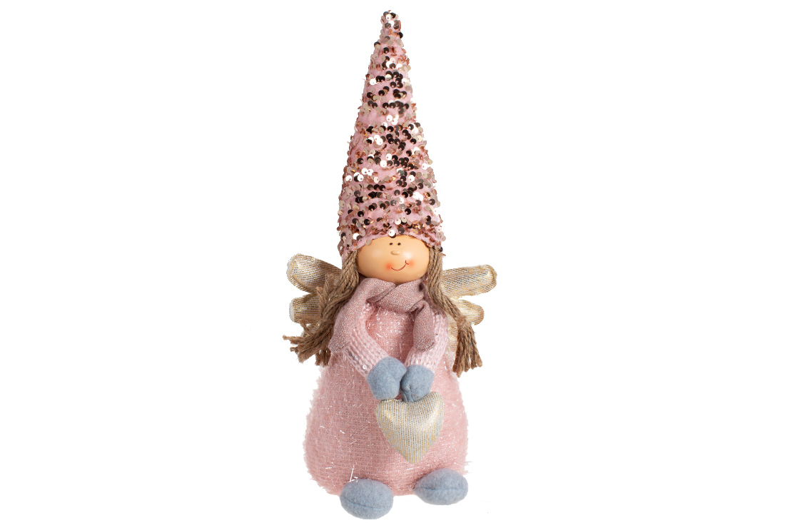 М'яка іграшка Дівчинка-ангел з паєтками, 40 см, колір рожевий-шампань - Фото