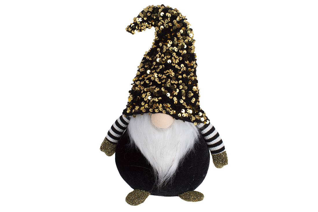 М'яка іграшка Гном 36см, колір - чорний із золотими паєтками - Фото