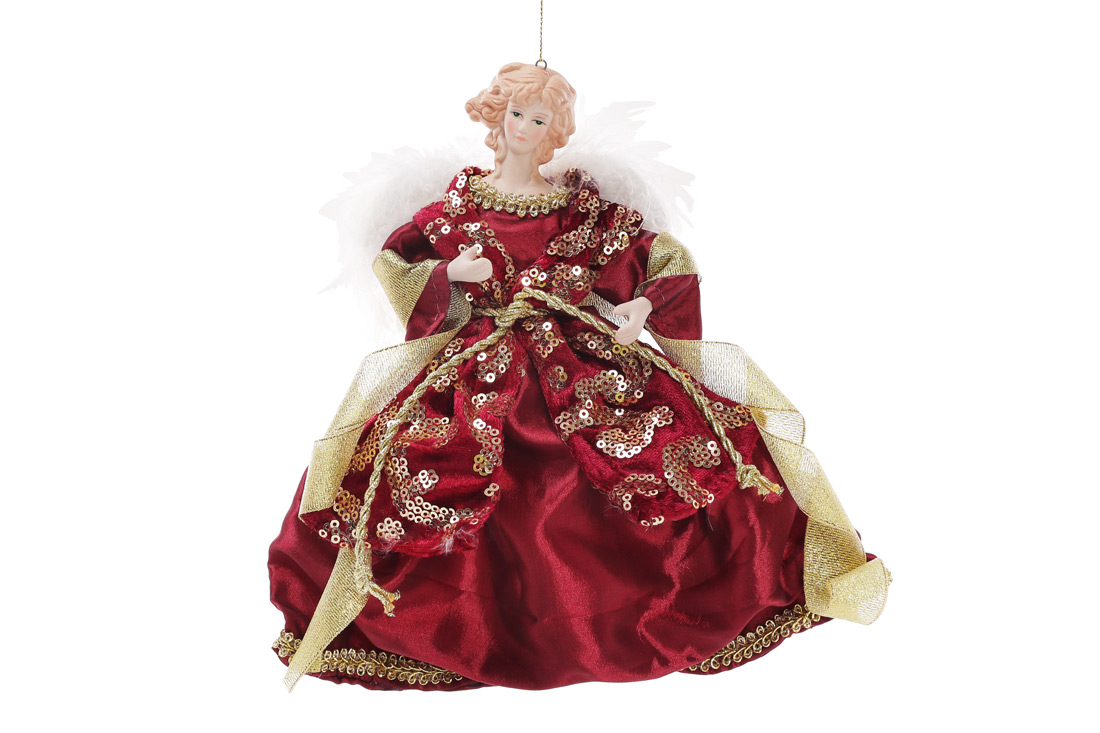 Новорічна фігурка-підвіска Янгол 23см, колір - бордо із золотом - Фото