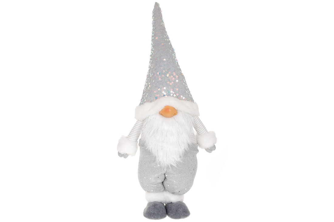 М'яка іграшка Гном 55см, колір - срібло з паєтками - Фото