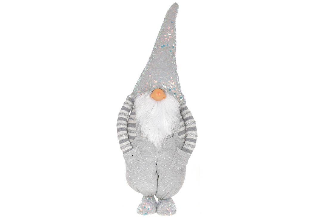 М'яка іграшка Гном 64см, колір - срібло з паєтками - Фото