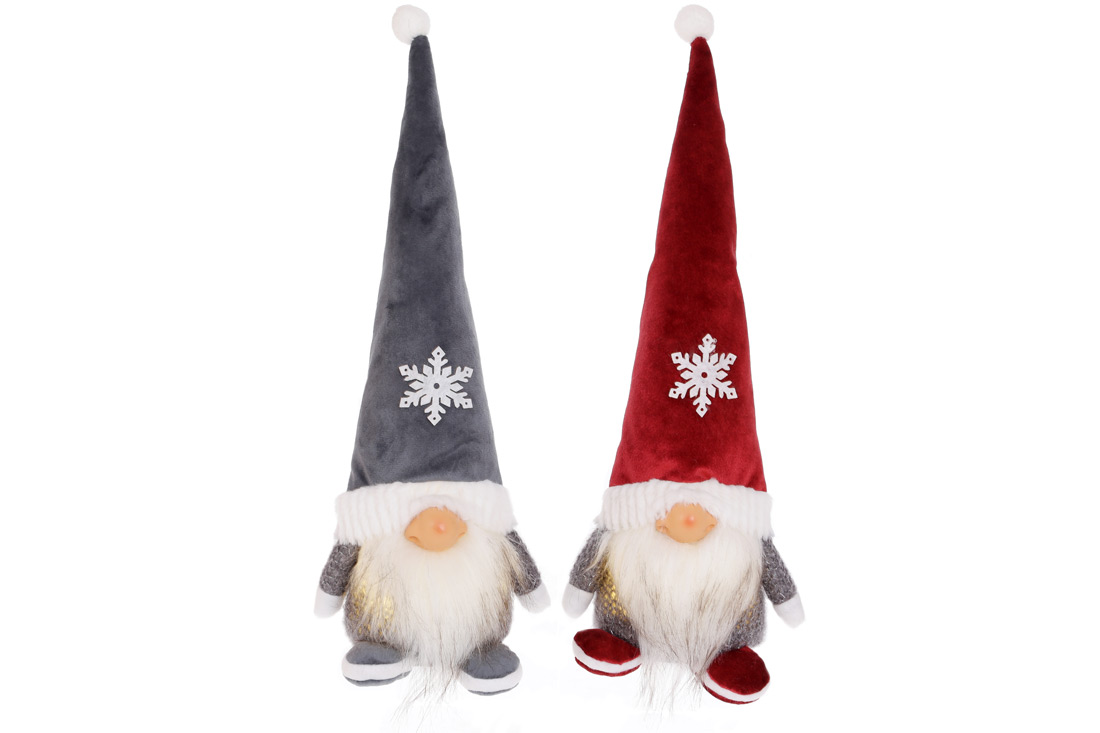 М'яка іграшка Гном з LED, 37см, 2 дизайни, колір - червоний та темно-синій - Фото