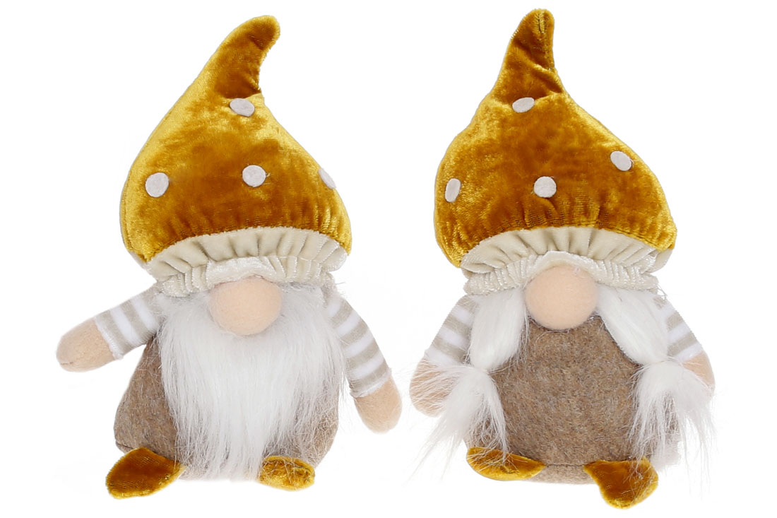 М'яка іграшка Гном-Гриб, 15см, 2 дизайни, колір - гірчичний - Фото