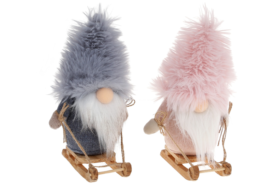 М'яка іграшка Гном на санчатах з LED-підсвічуванням 23см, 2 дизайни: сірий та рожевий - Фото