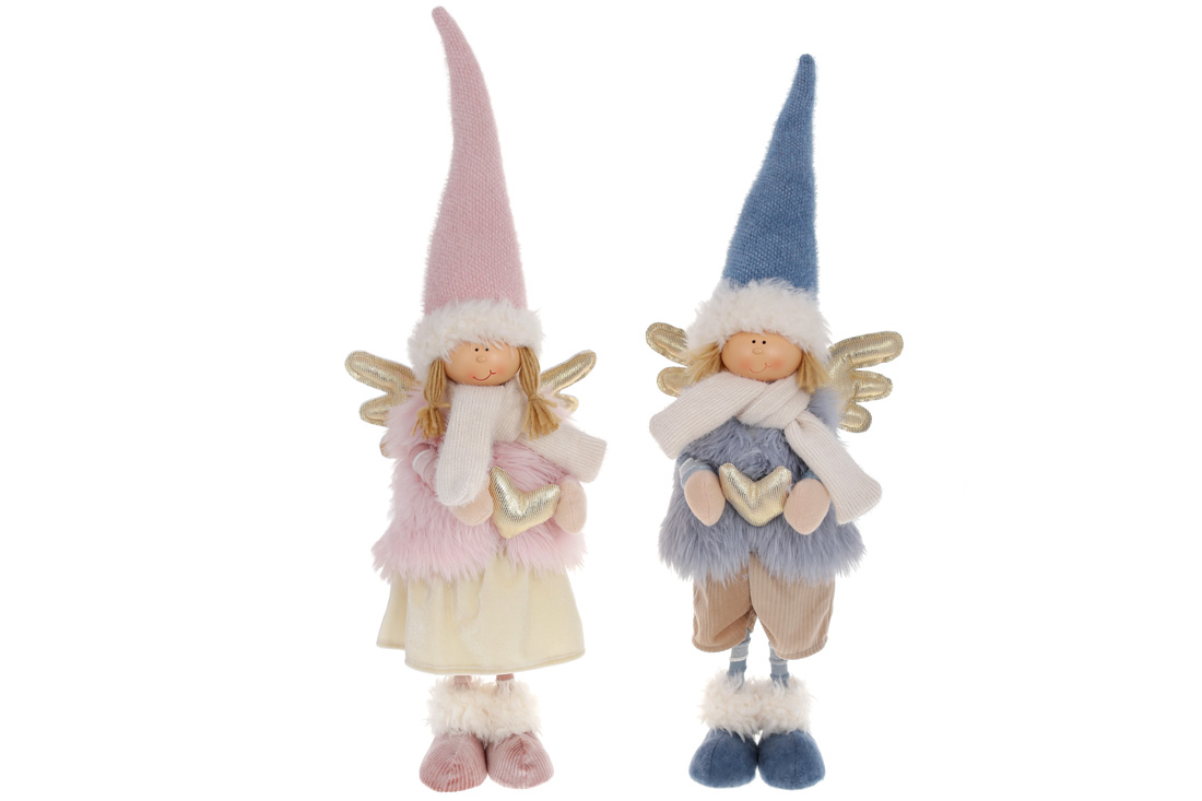 М'яка новорічна іграшка Янгол, 65см, 2 дизайни: Дівчинка та Хлопчик, колір - рожевий та блакитний - Фото