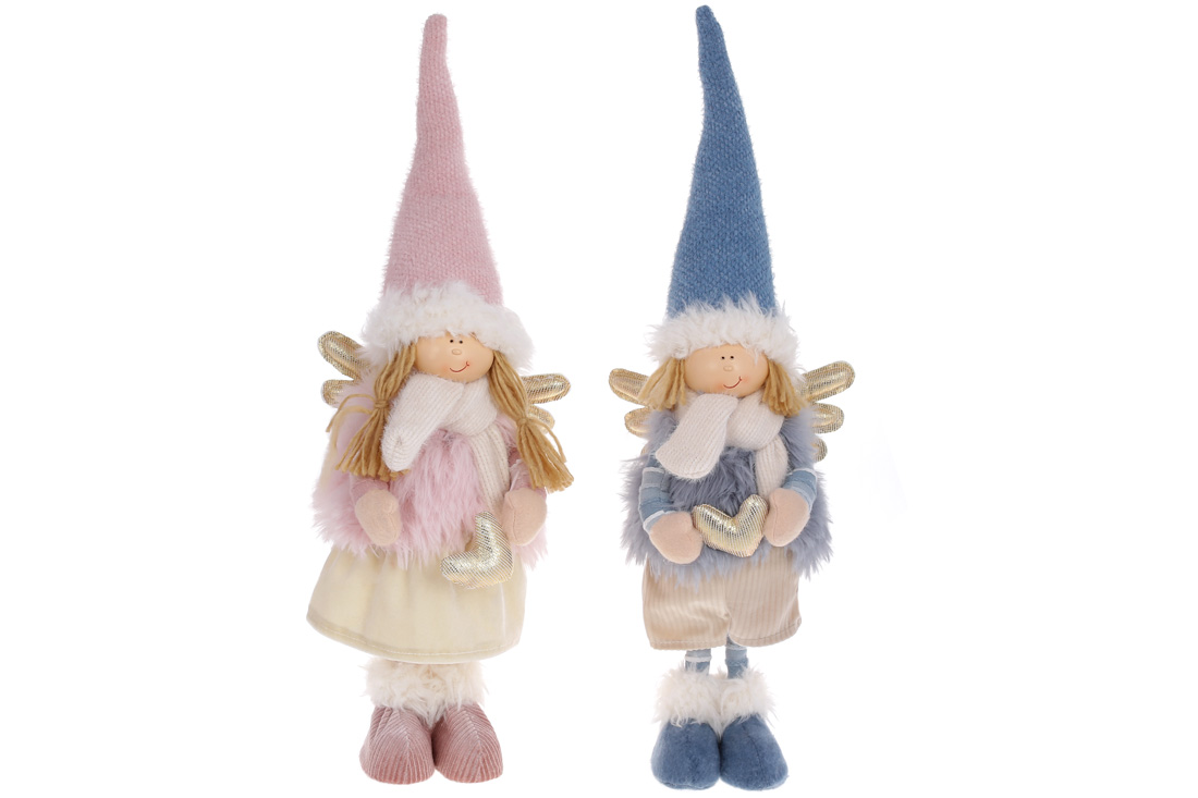 М'яка новорічна іграшка Янгол, 50см, 2 дизайни: Дівчинка та Хлопчик, колір - рожевий та блакитний - Фото