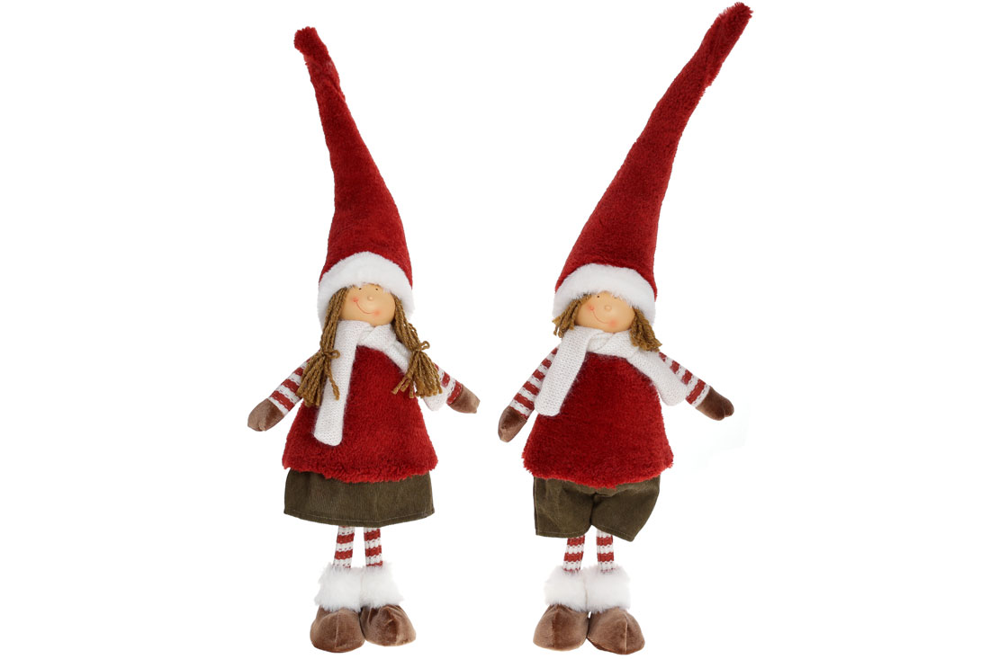 М'яка новорічна іграшка Дівчинка та Хлопчик, 70см, 2 дизайни, колір - червоний з коричневим - Фото