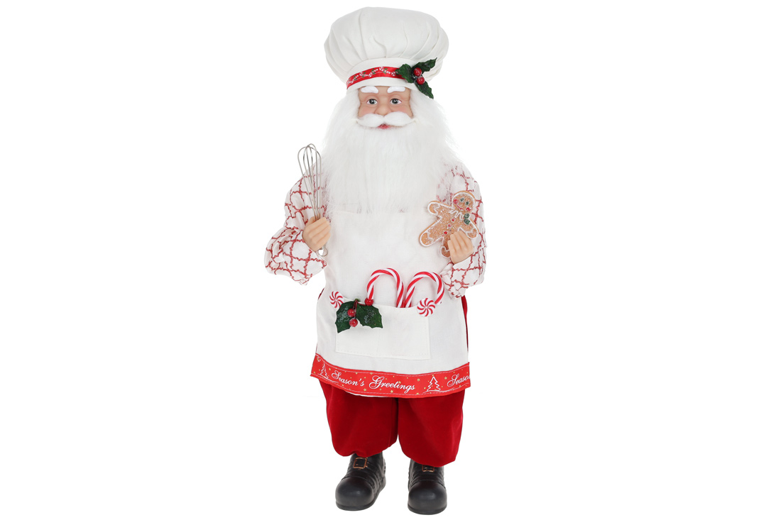 М'яка новорічна іграшка Санта Кухар 46см, колір - червоний з білим - Фото