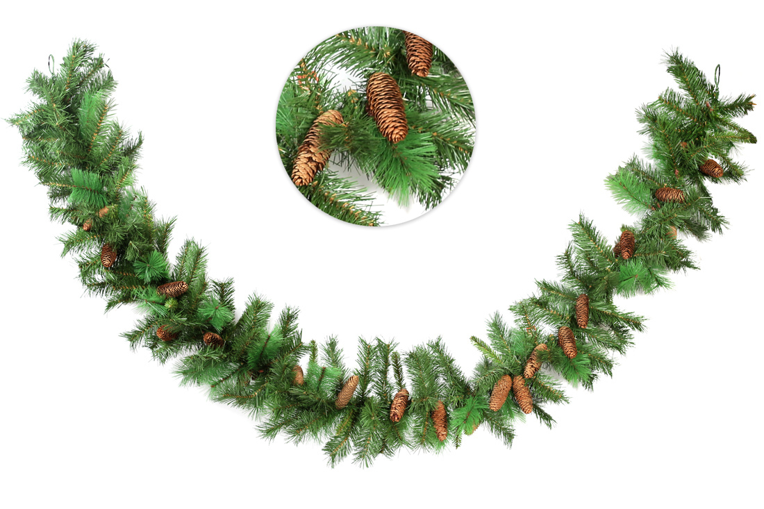 Гірлянда ялинкова, 220 гілок, 30 шишок, довжина 270 см, діаметр 36 см - Фото