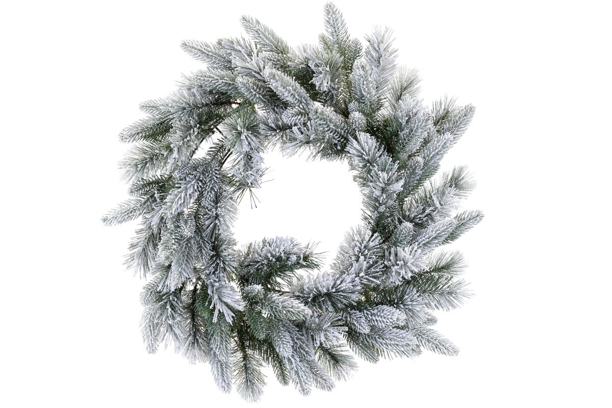Вінок зі штучної хвої засніжений, 60см, 122 гілки - Фото