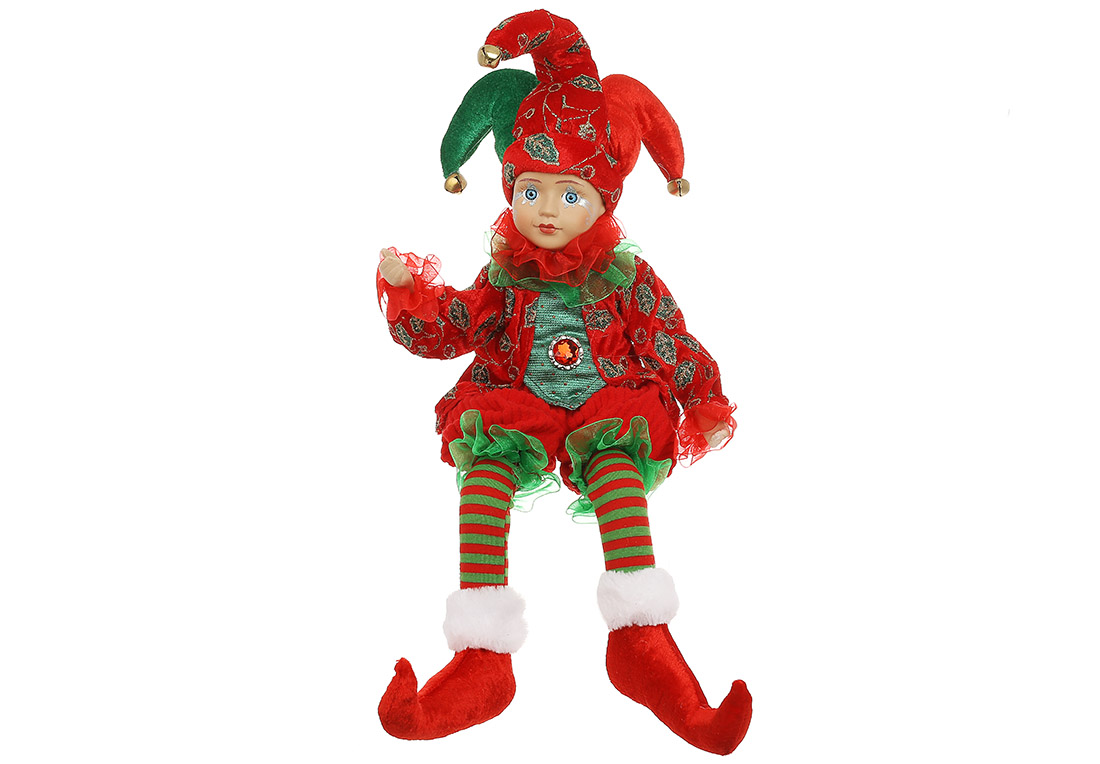 Новорічна музична іграшка Арлекін (з функцією руху голови), 40.6см, колір - червоний із зеленим - Фото