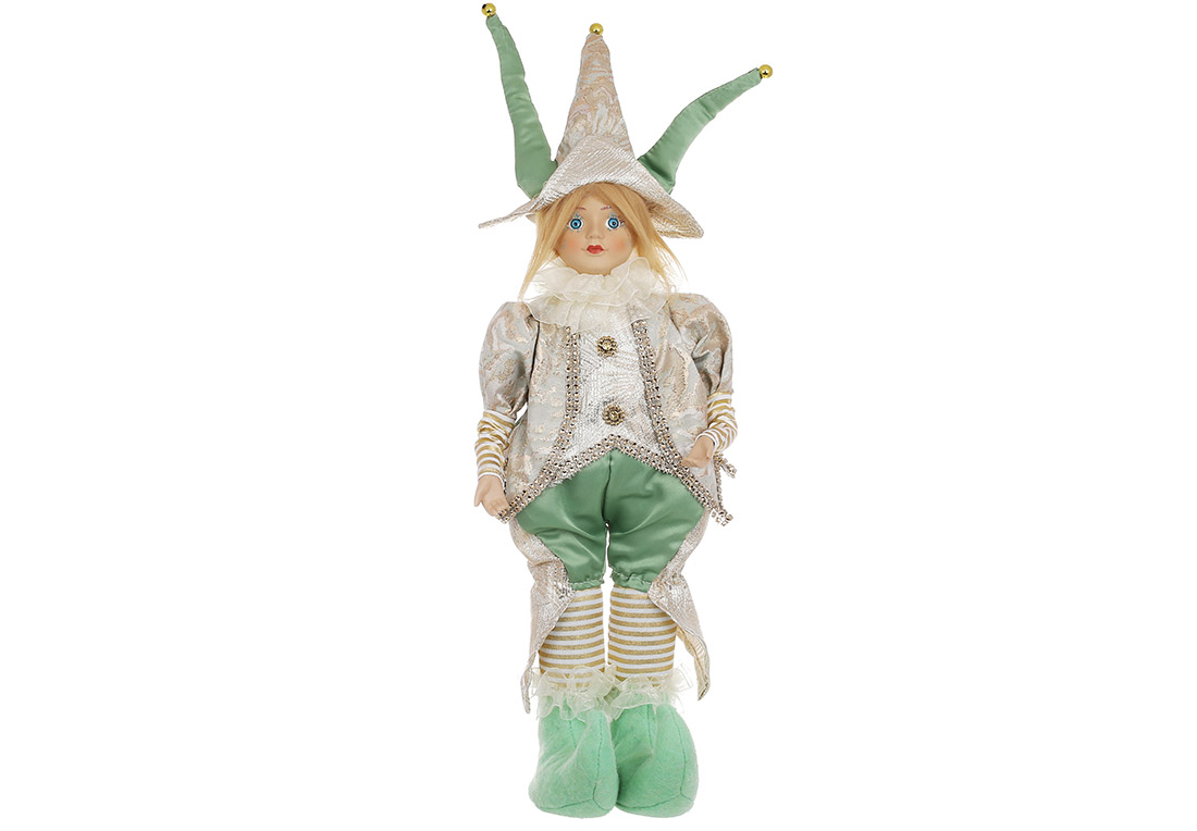 Новорічна музична іграшка Арлекін (з функцією руху голови), 45.7см, колір - золото із зеленим - Фото