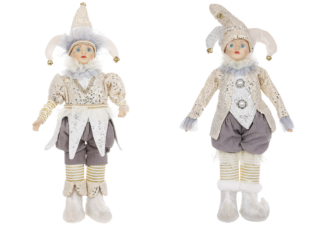 Новорічна музична іграшка Арлекін (з функцією руху голови), 45.7см, 2 дизайни, колір - шампань - Фото