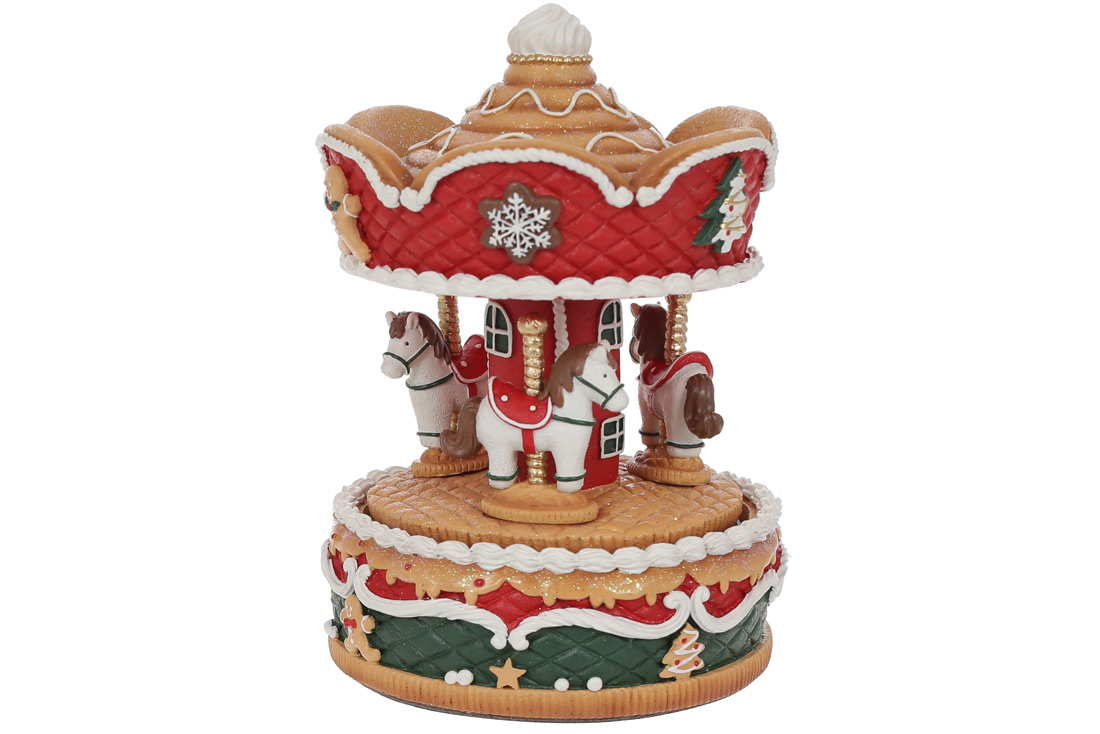 Декоративна фігура із заводним механізмом та музикою Прянична карусель, 20.5см - Фото