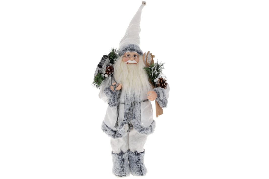 Новорічна фігура Санта з подарунками та лижами, 45см, колір - сірий - Фото