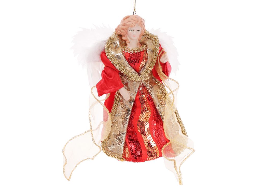 Верхівка на ялинку Янгол17.5см, колір - червоний із золотом - Фото