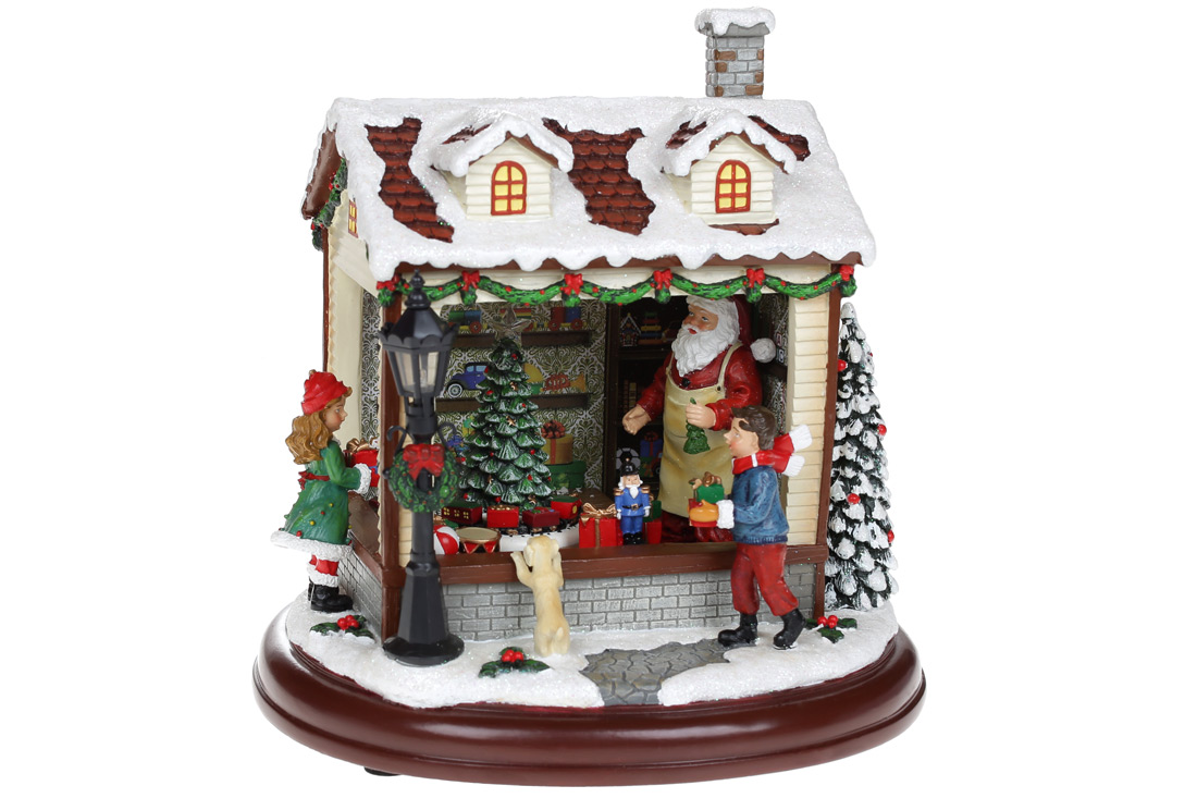 Новорічний музичний декор "Магазин іграшок" з LED підсвічуванням і елементами, що рухаються, 23.5см - Фото