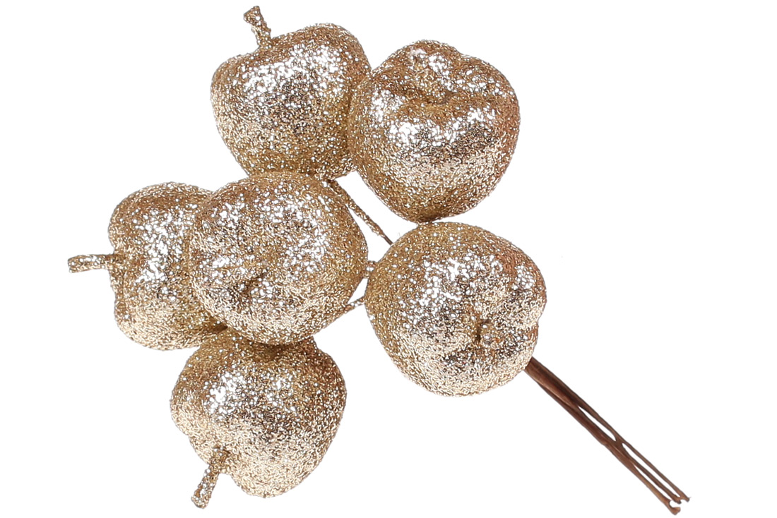 Декоративний букетик яблук 6шт, 12см, колір - шампань - Фото