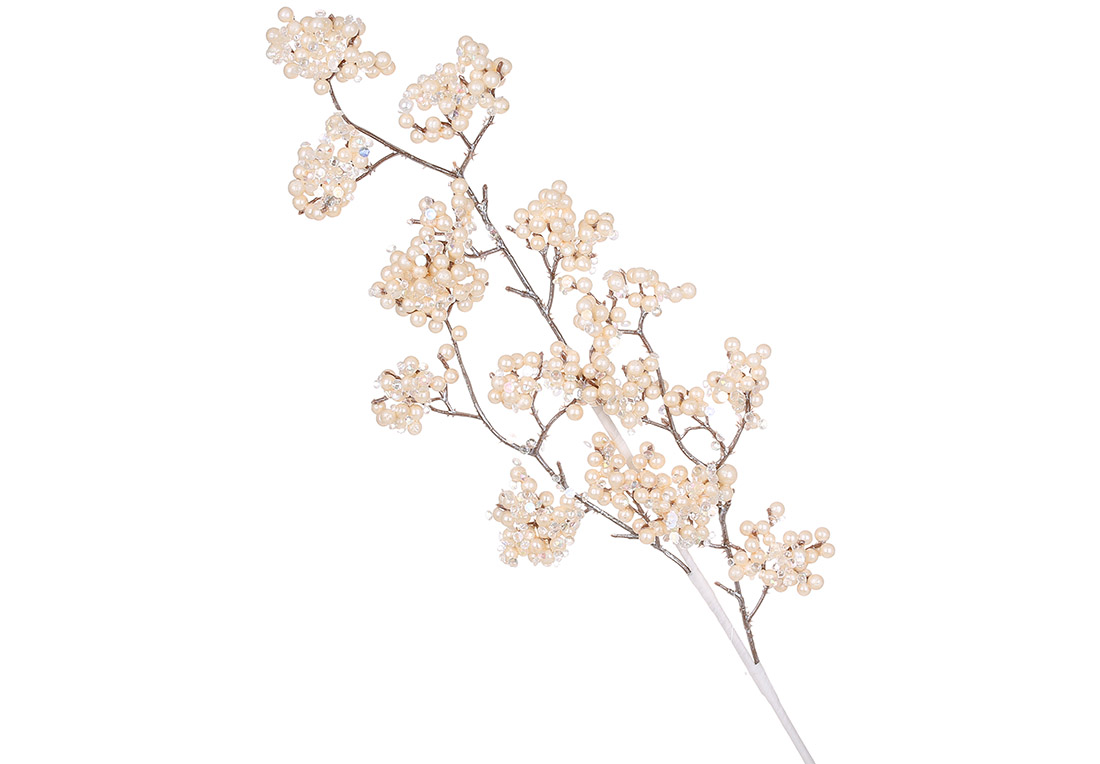 Декоративна гілка з ягодами в паєтках 60см, колір - шампань перламутр - Фото