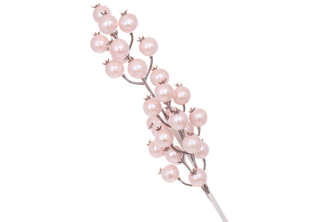 Декоративна гілка з ягодами 55см, колір - рожевий перламутр - Фото