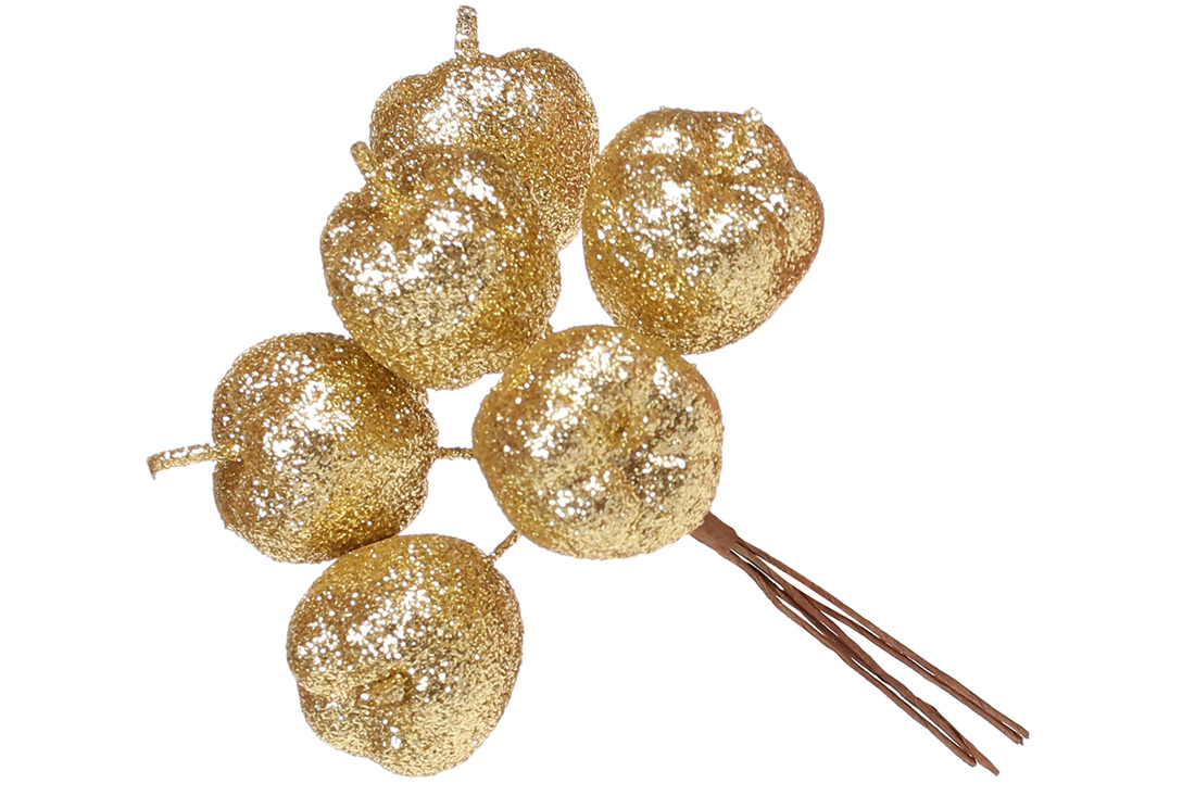 Декоративний букетик яблук 6шт, 12см, колір - золото - Фото