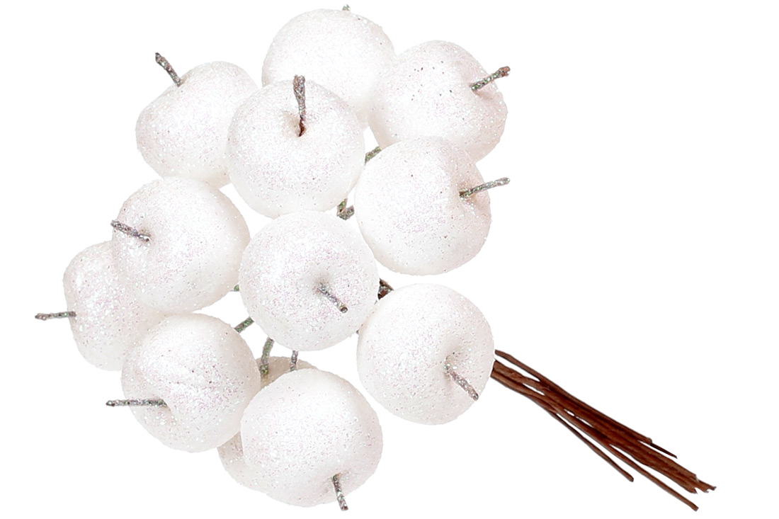 Декоративний букетик яблук 12шт, 11см, колір - білий - Фото