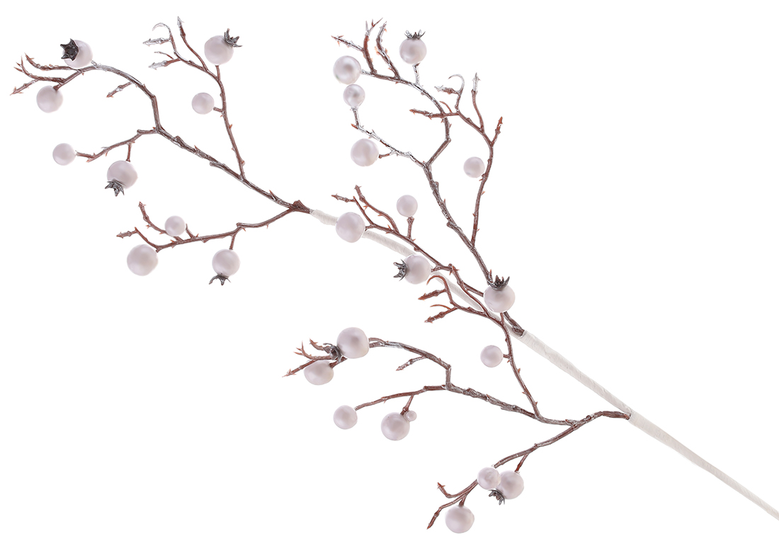 Декоративна гілка з перламутровими ягодами 63см, колір - холодний беж - Фото