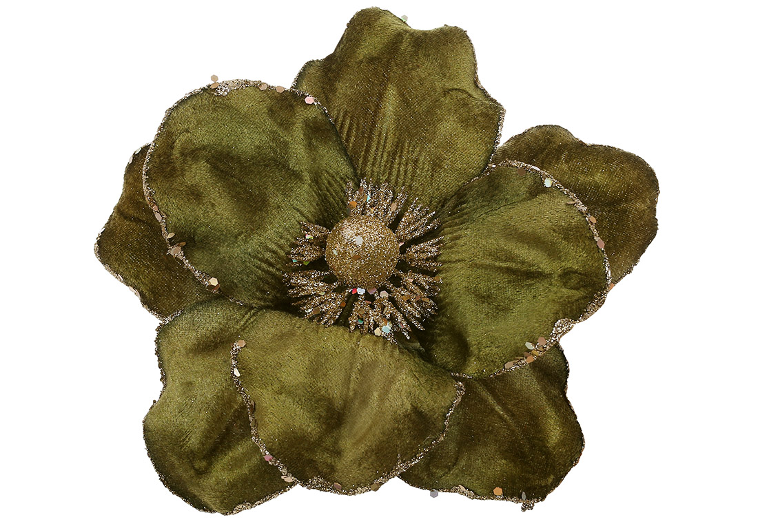 Оксамитова квітка Магнолія 24см, колір - хакі - Фото