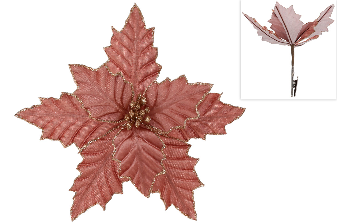 Декоративна квітка Пуансетія 18см на кліпсі, колір - персиковий - Фото