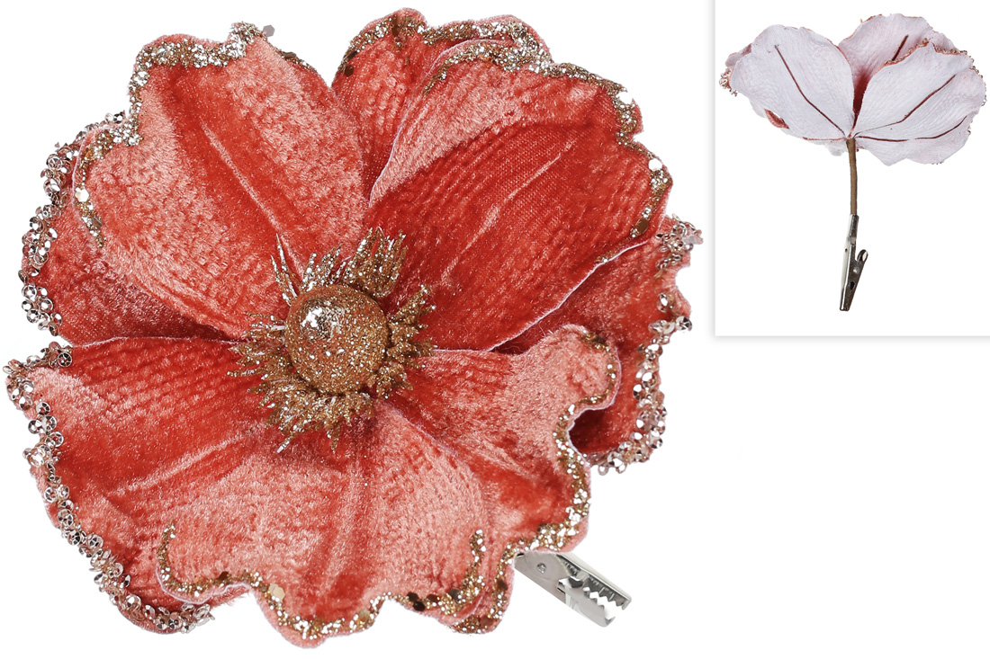 Декоративна квітка Магнолія 17см на кліпсі, колір - рожеве золото. - Фото