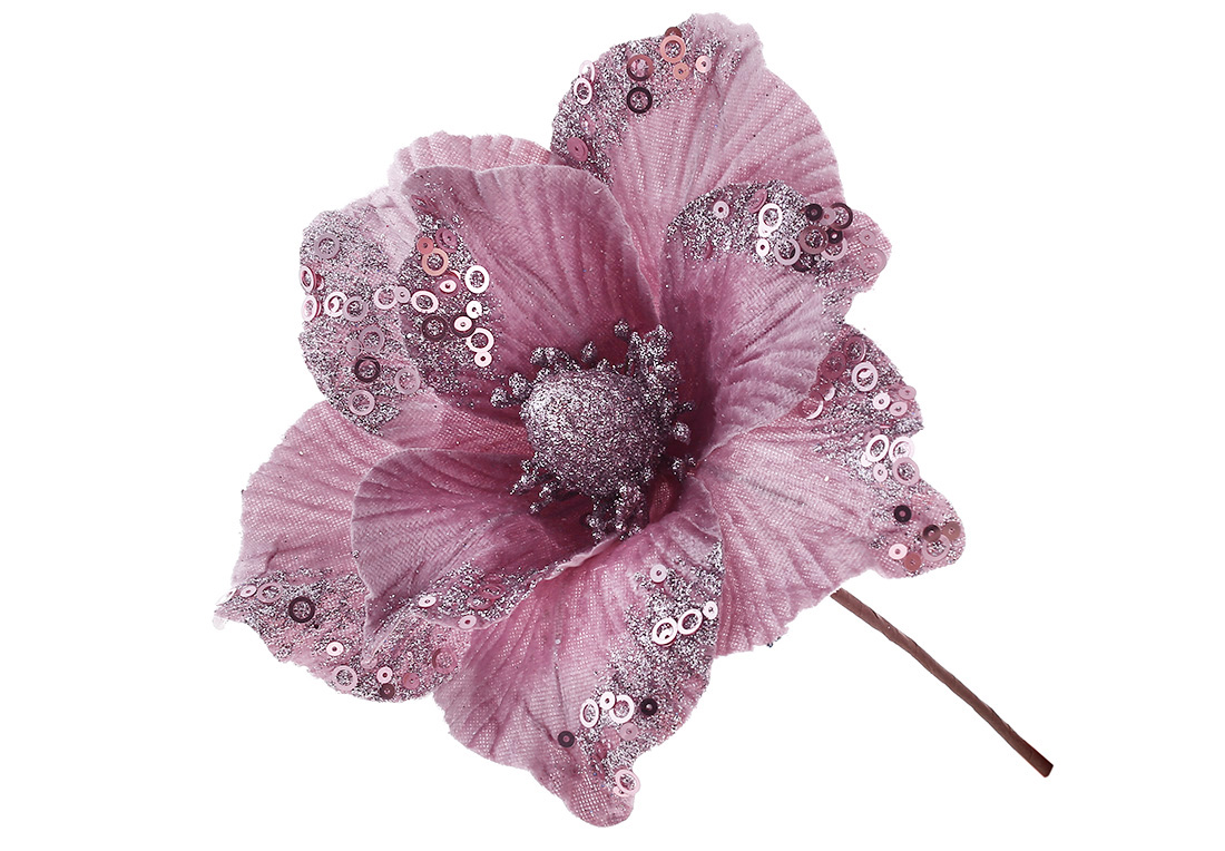 Магнолія оксамитова з паєтками D23см, колір - рожевий - Фото