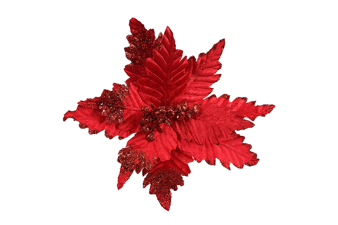 Декоративна квітка Пуансетія 31см, колір - червоний - Фото