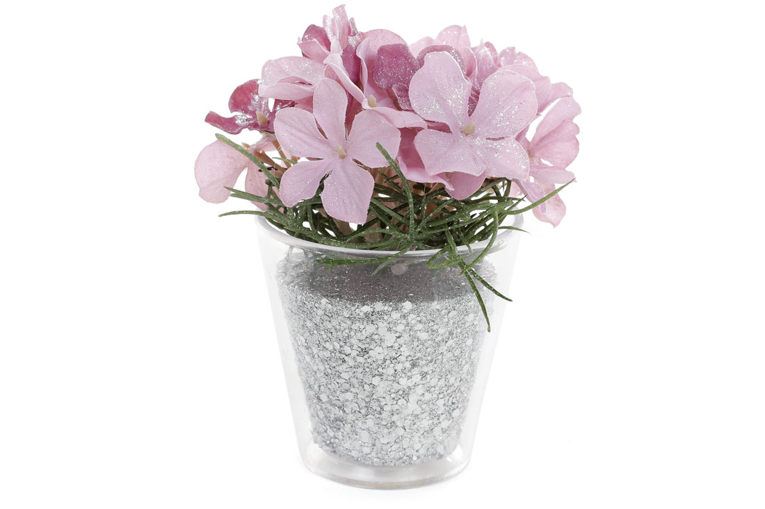 Декоративна квітка гортензії у горошочку зі срібним гліттером, 13см. - Фото