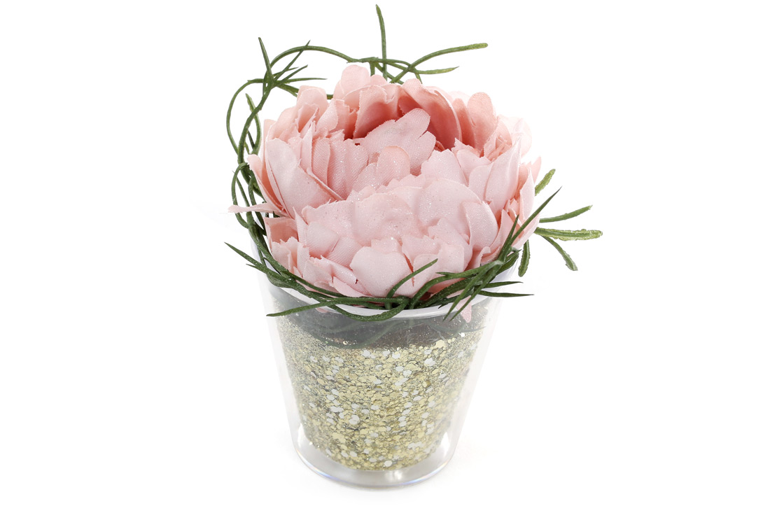 Декоративна квітка півонії в горошочку із золотим гліттером, 11см - Фото