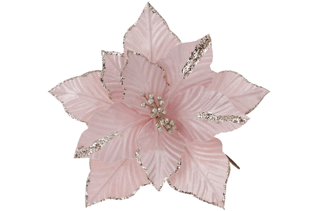 Декоративна квітка Пуансетія 27см, колір - рожева пудра - Фото