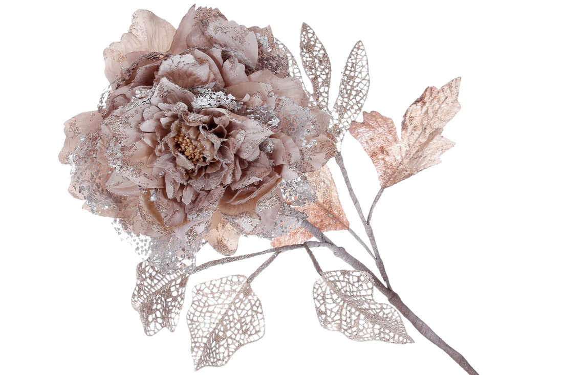 Декоративна штучна квітка Півонія, 20*67см, колір - карамель - Фото