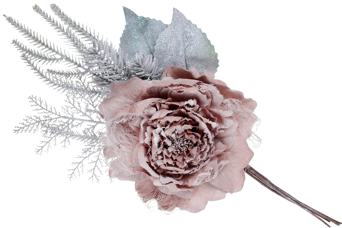 Декоративна штучна квітка Півонія, 20*48см, колір - карамель - Фото