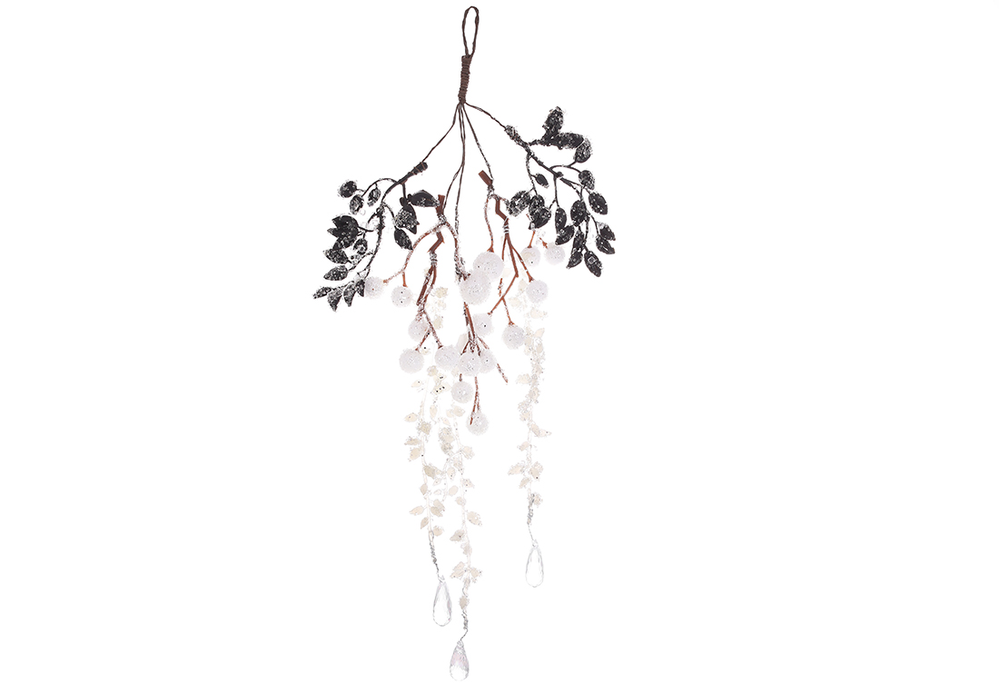 Декоративна підвіска з білими ягодами та акриловими краплями 38см. - Фото