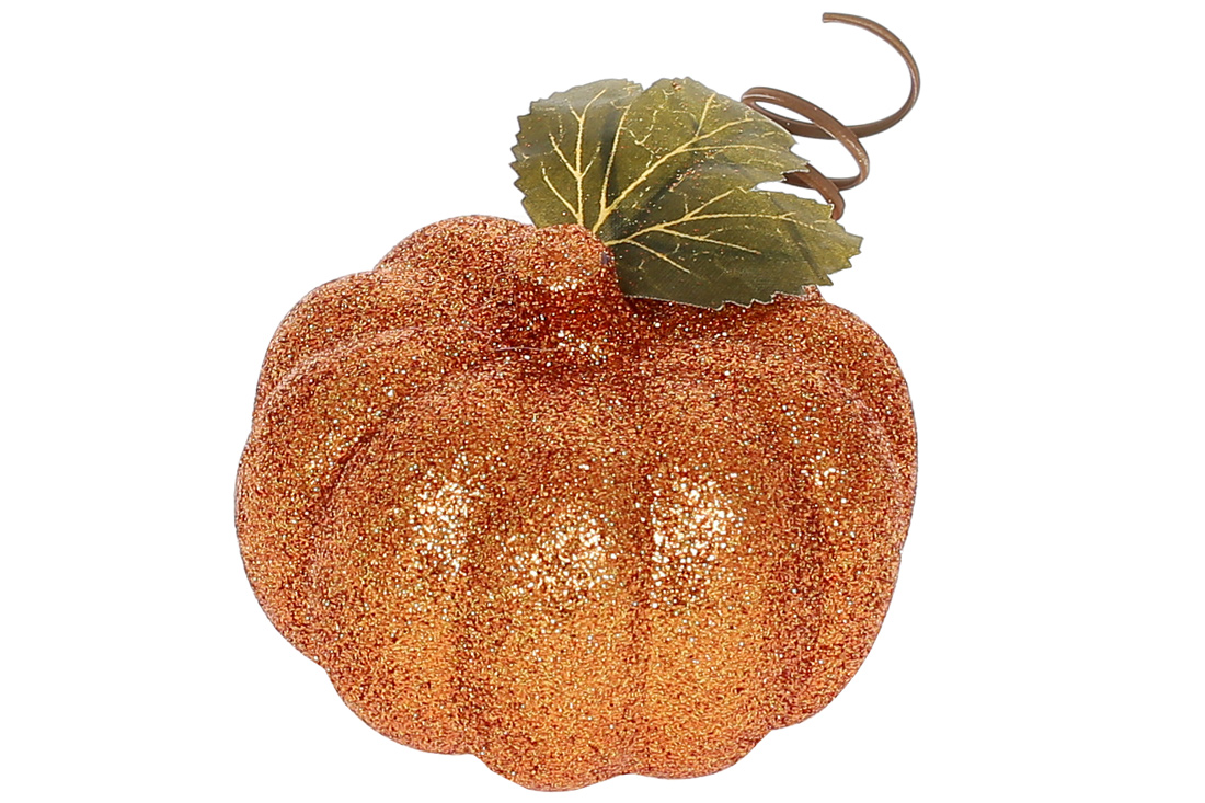 Декор Гарбуз, 10см, колір - помаранчевий гліттер - Фото