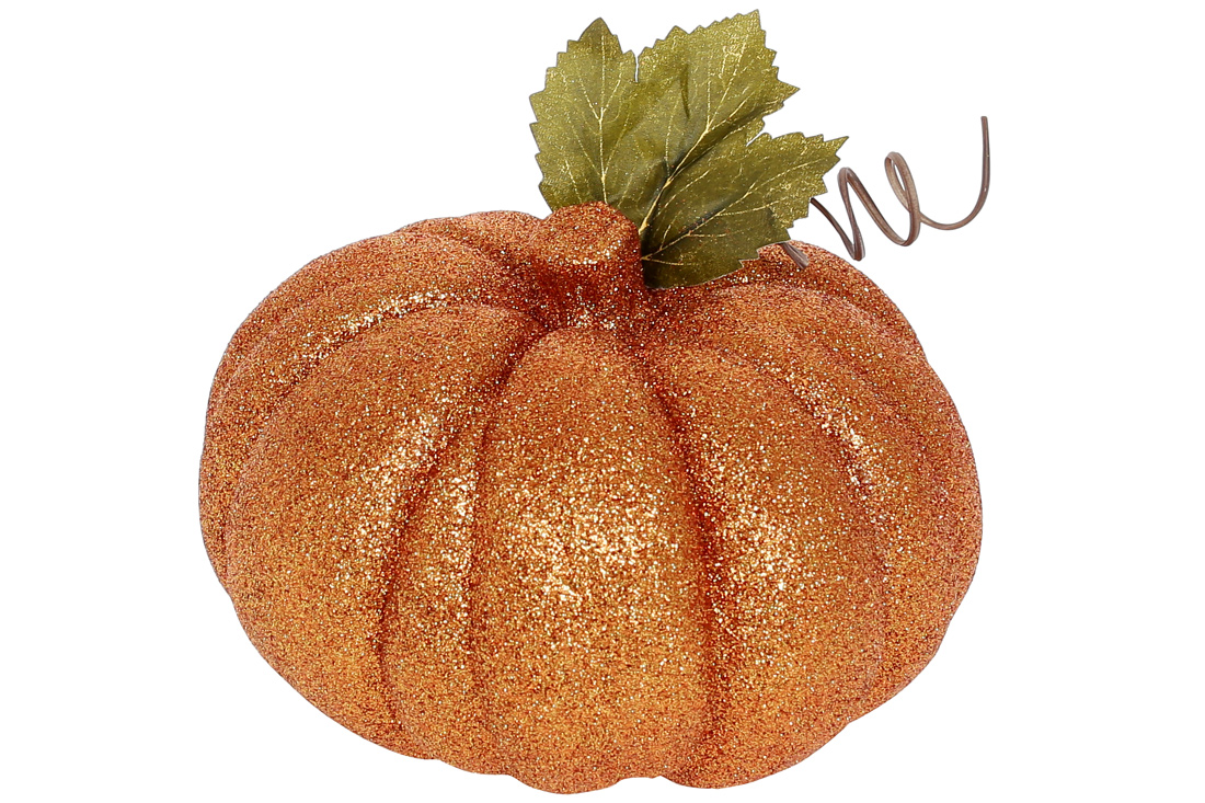 Декор Гарбуз, 17.5см, колір - помаранчевий гліттер - Фото