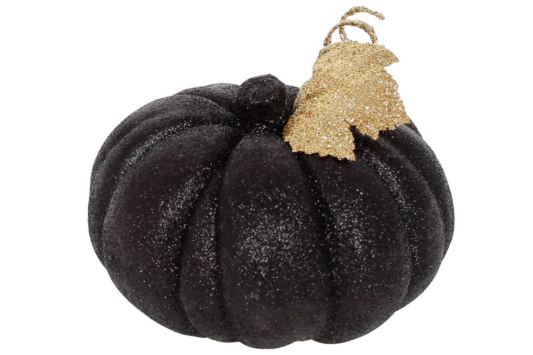 Декор Гарбуз, 17.5см, колір - чорний гліттер - Фото