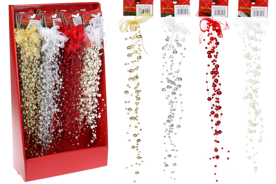 Новорічна прикраса Бант 40.3см з підвісками з бусин, 4 дизайни - Фото