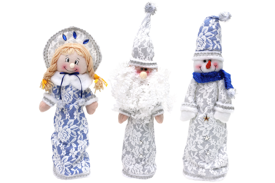 Новорічний декор для пляшки Санта, Сніговик, Снігуронька, 44см - Фото