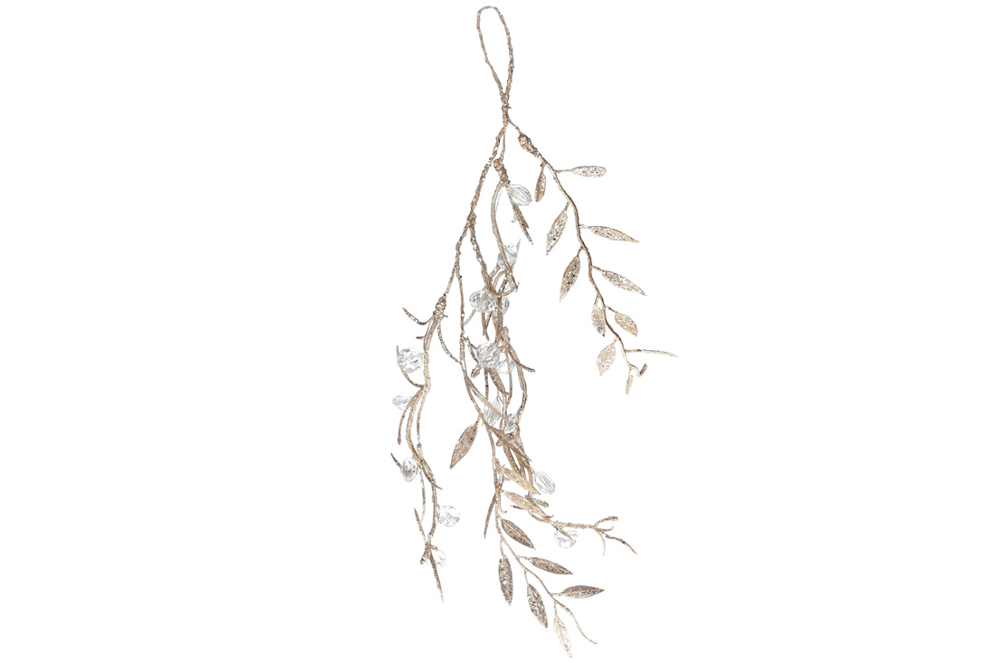Декоративна гілка на підвісі з кришталевими елементами, 27см, колір - рожеве золото - Фото