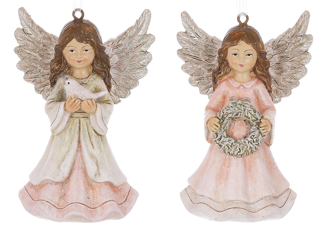 Декоративна підвіска Ангел 6.5*4*9.5см, 2 дизайну, колір - персиково-рожевий - Фото