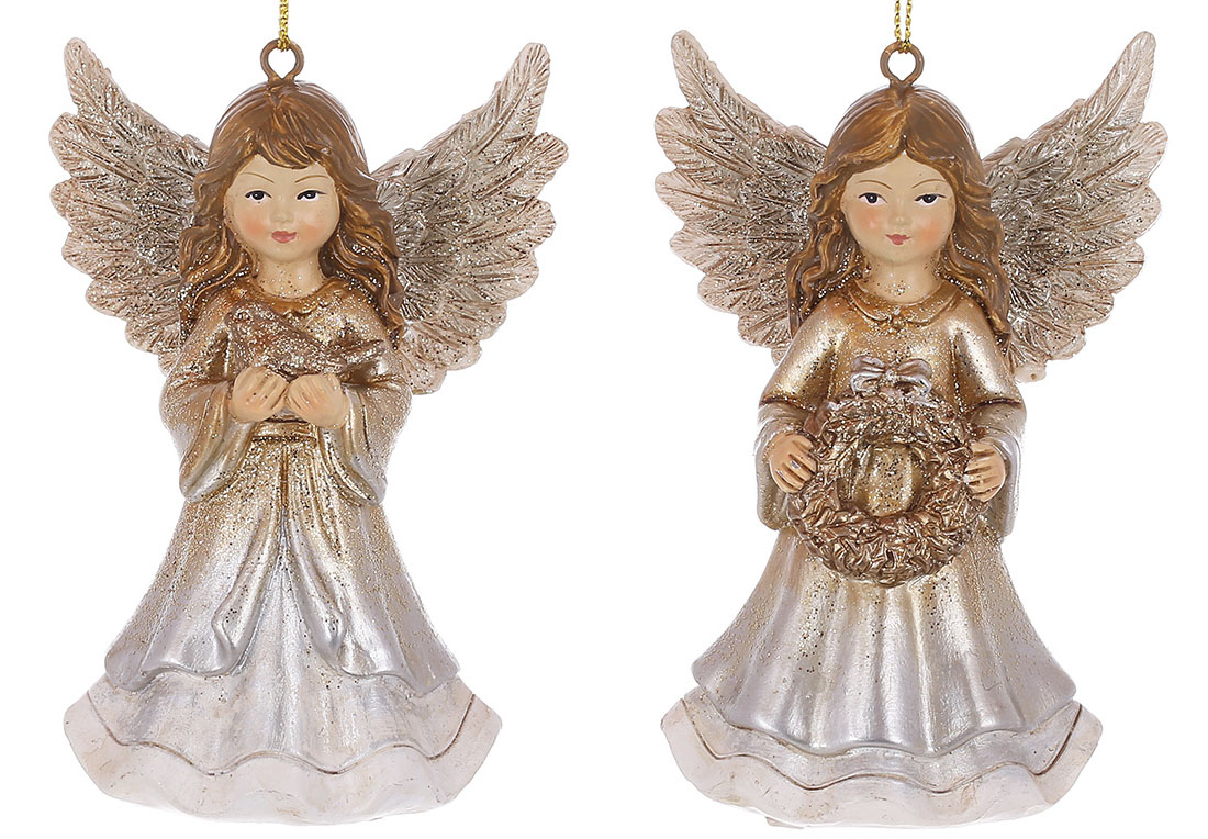 Декоративна підвіска Ангел 6.5*4*9.5см, 2 дизайни, колір - карамель із шампанню - Фото