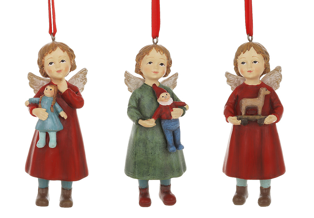 Декоративна підвіска Янголятко - дівчинка 4*4.5*11см, 3 дизайни, колір - бордовий і зелений - Фото