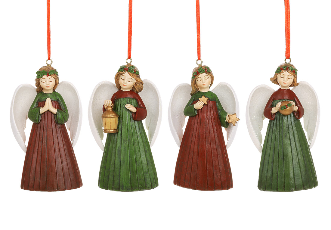 Декоративна підвіска Ангел 7*4.2*13см, 4 дизайни, колір - червоний із зеленим - Фото