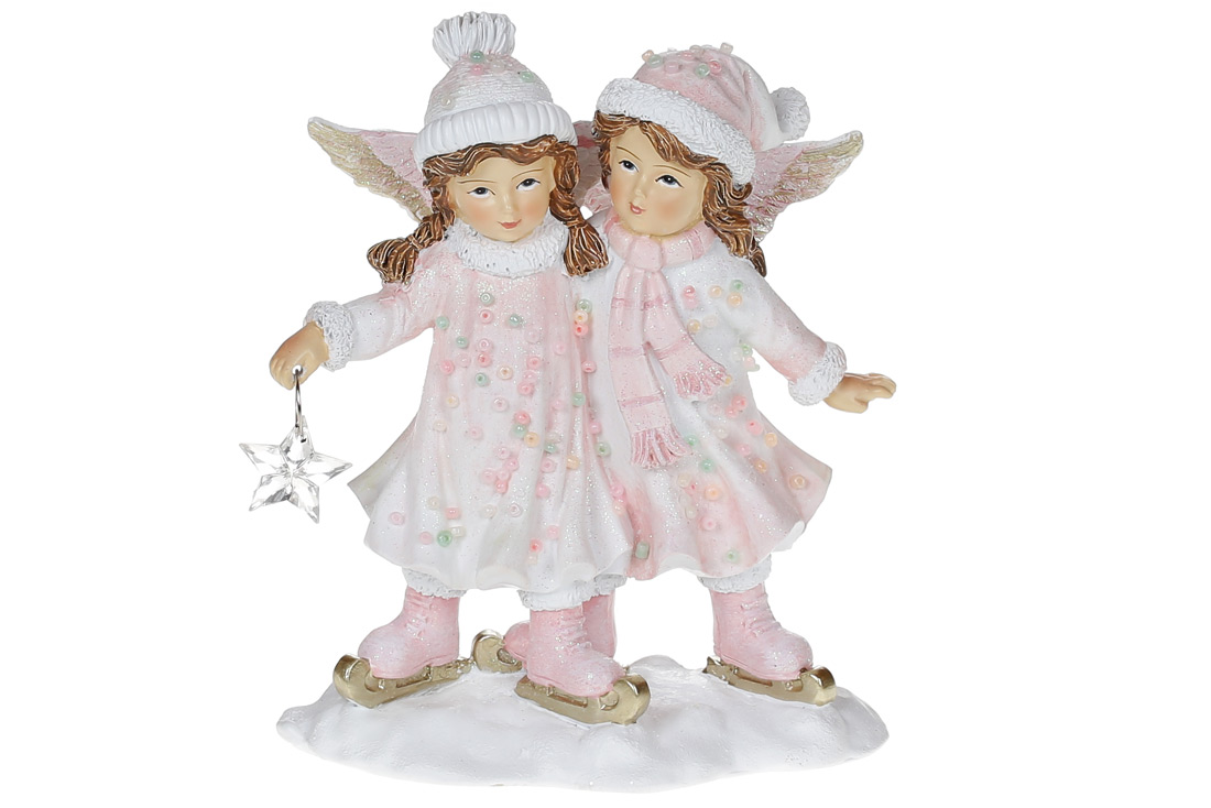Декоративна статуетка Янголи на ковзанах, 11.5см, колір - біло-рожевий - Фото