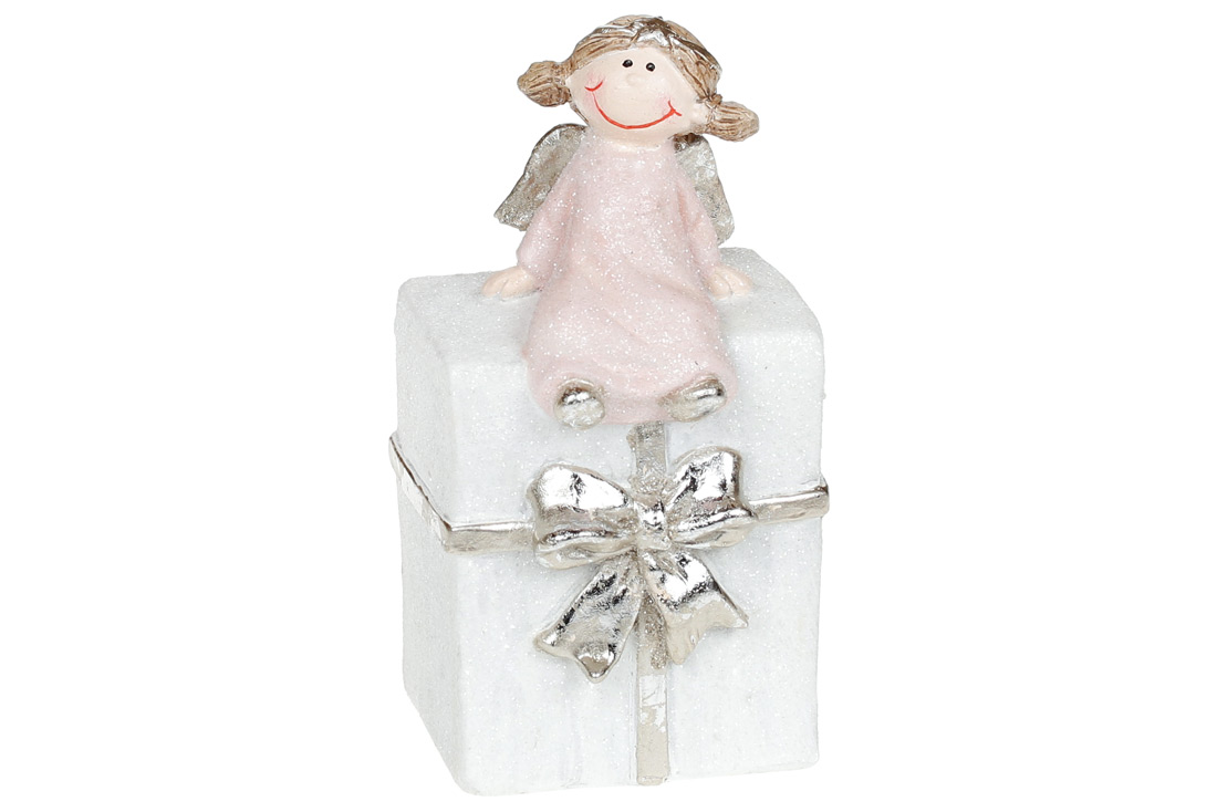 Декоративна статуетка Янгол на подарунку, 13.5см, колір - рожевий - Фото